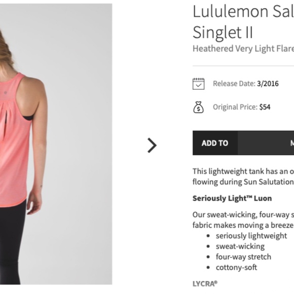 Lululemon Salute the Sun Singlet II Tank - Size 8 - Picture 2 of 5